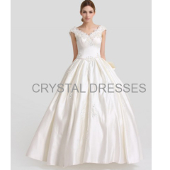 ALBIZIA New Style Ivory Bateau Applique Floor-length Ball Gown Lace A Line Wedding Dresses With Bows