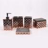 Gold Concrete Toothbrush Holder With Metal Mesh / 5 Pcs Resin Bathroom Set