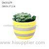 Yellow Stripe Concrete Flower Pots / Marble Polished Cement Plant Pots