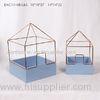 Blue Handmade Concrete Plant Pots Durable House Shape With Iron Decor