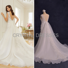 ALBIZIA Matching Pleated Sequin Lace Organza Detachable Train Sweep/Brush Wedding Dresses
