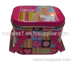 Rectangle snack tin box with handle