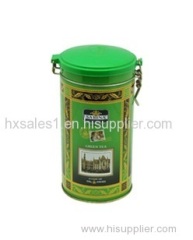 Round plastic lid tea tin box with clip