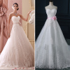 ALBIZIA sparkle White Pleated Lace Applique Tulle Ball Gown Cathedral Wedding Dresses