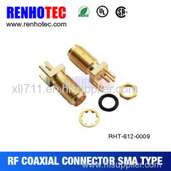 RT SMA Female Connector Solder Attachment Thru Hole PCB 200 inch x .067 inch Hole Spacing