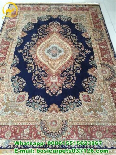 5.5x8ft Blue Silk Carpet Tarbiz Silk Handmade Carpet on Sale Living Room Use Carpet