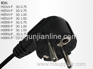 Europe 250v VDE Standrad 3pin plug power wire / cable