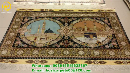 400lines muslim carpet handmade silk hanging carpet muslim pray silk carpet 4x6