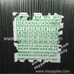 Warranty Void Sticker With Years Months and Dates Printed for Public LED Lighting Warranty