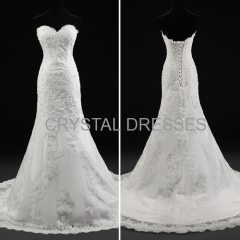 ALBIZIA Retro Ivory Lace Satin Applique Beads casual Mermaid Wedding Dresses