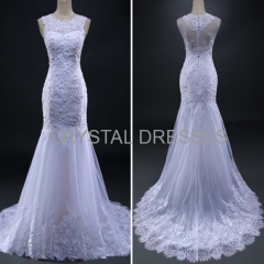 ALBIZIA Sexy White Sheer Skirt Lace Beading allure Mermaid Wedding Dresses