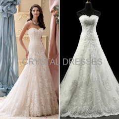 ALBIZIA Matching Ivory Lace Tulle Beads Slim A-Line modest Long Wedding Dresses
