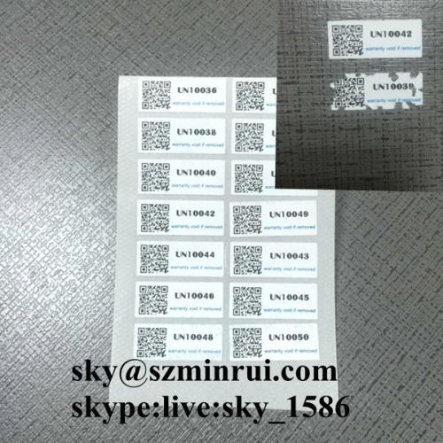 Simple Design Tamper Proof Barcode Labels for Warranty Gurantee