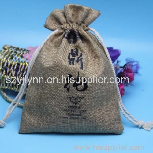 customized size jute drawstring pouch with logo printed