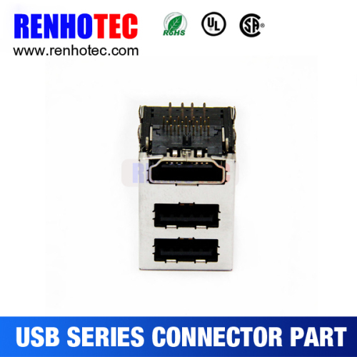 PCB 90 Degree 3 Port USB 7P Terminal Micro USB Female Connector Part