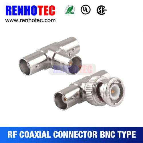 Zinc Alloly T Type BNC Double Jack to Plug Hose Coaxial Electrical Audio Connectors Adapter