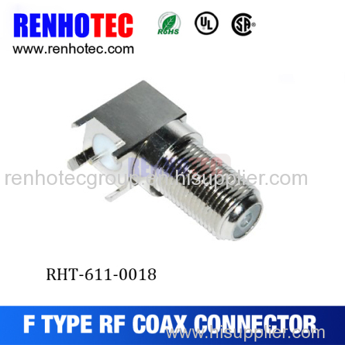 High performance right angle pcb mount F connector