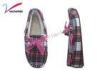 Plaid bow shallow mouth flat Moccasin House Shoes Fashion TPR Outsole Material