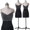 ALBIZIA high quality Beading Black Satin Fold\Ruffle Mini Prom Cocktail Dress