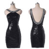 ALBIZIA Beading Black Lace Paillette / Sequin Mini Short Evening Cocktail Dress