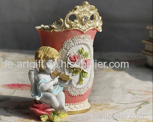 Fashion Hand painted flower resin rose pen container vase pen holder