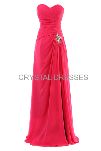 ALBIZIA Matching Fuchsia Sweetheart Sheath Chiffon Long Prom Bridesmaid Dress