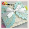 Blue wedding invitation card with ribbon paper simiple folded card