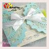 Blue wedding invitation card with ribbon paper simiple folded card