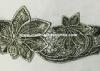 Silver Antique Machine Embroidery Lace Trim With Metallic Foil Print