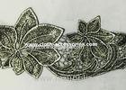Silver Antique Machine Embroidery Lace Trim With Metallic Foil Print