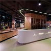 Curved Corner Bar Counter Design Solid Surface Material Stainless Steel Feet Skirt