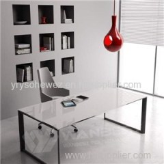 Simple Solid Surface Office Table With Mental Frame And Leg