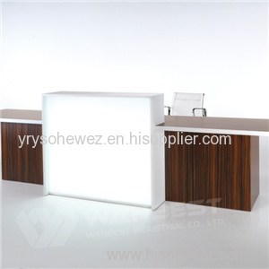 Reception Counter Middle Led Lighitng Wood Cabinet Customized Logo