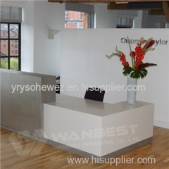 Company Office Front Desk White Solid Surface With Mental Decoration