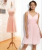 ALBIZIA Pink Short V-neckline Blush Chiffon Short Pink Bridesmaid Dresses