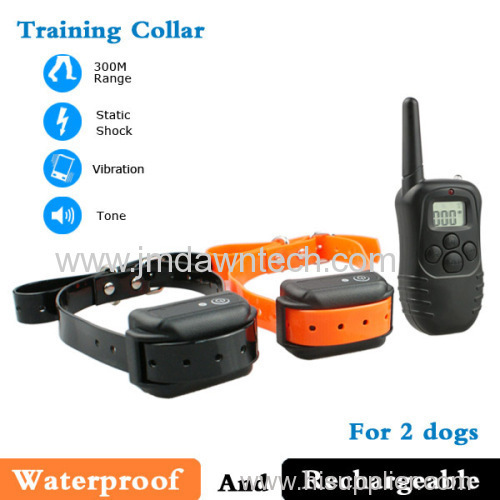 Waterproof and Rechargeable Led Dog Collar For 2 Dogs 300m 100 Levels LCD Control
