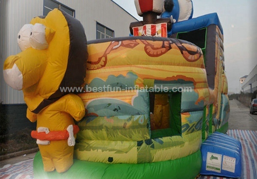 Forest animals theme kids giant inflatable pirate ship slide