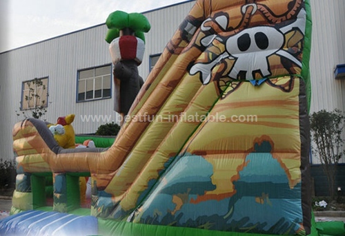 Forest animals theme kids giant inflatable pirate ship slide