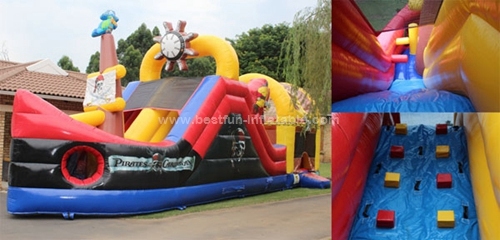 Inflatable jumping pirate ship combo slide