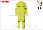 Fluorescent Yellow / Green Garbardina Coverall Uniforms Work Safety Clothing