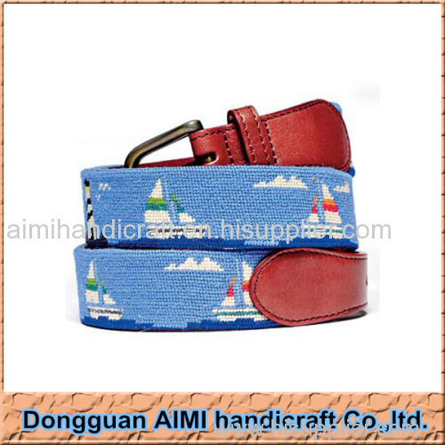 AIMI Pin buckle cowhide leather needlepoint belt custom needlepoint belt