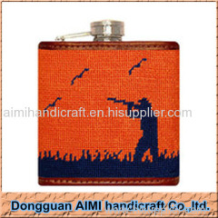 AIMI Top quality stainless steel body Body Material needlepoint leather hip flask