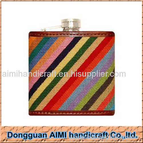 AIMI Rainbow design liquor whiskey flask Needlepoint hip flask sport flask