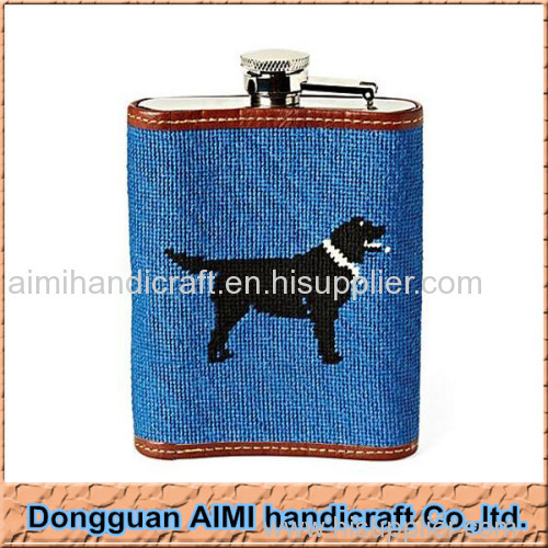 AIMI Dog pattern design wine flask needlepoint hip flask stainless steel flask