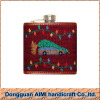 AIMI 5oz stainless steel hip flask needlepoint wrap hip flask with genuine leather