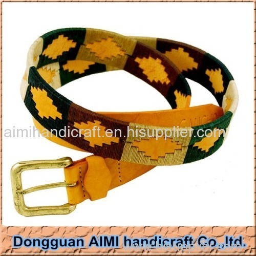 High Quality Handmade Gaucho Belt yellow Navy Diamond Polo Belt