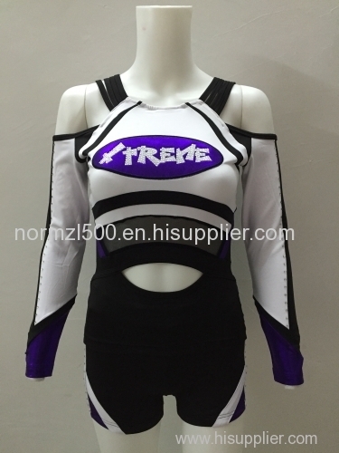 Most sexy new design sparkle bling bling cheerleader uniforms metallic fabric bright hot style china manufacturer