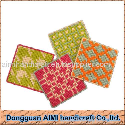 AIMI 4pcs/set Colorful handmade needlepoint coaster embroidery tea cup coaster