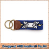 AIMI 2016 new design blue color custom handmade leather key chain needlepoint key fob