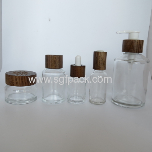 Glass bottle jar with ASH Wooden cap Pump Screw cover